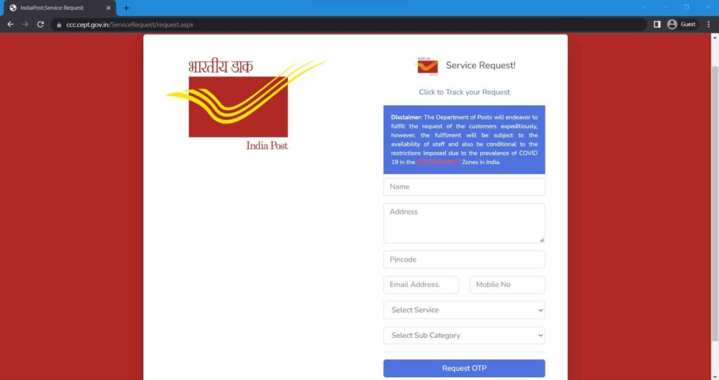 Step 3 India Post Service Request
